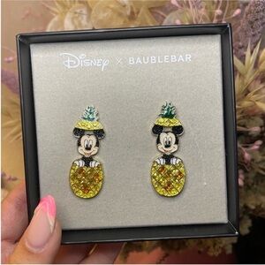 NEW IN BOX Disney x Baublebar Mickey Mouse pineapple rhinestone earrings